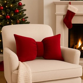 Aksamitna poduszka dekoracyjna w kształcie kokardy BOWERY, czerwona