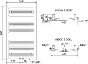 Mexen Ares grzejnik łazienkowy 900 x 500 mm, 372 W, czarny - W102-0900-500-00-70