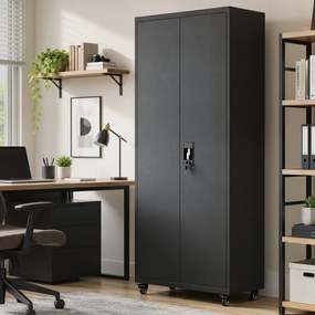 HOMCOM Szafa metalowa zamykana na kółkach, 5 regulowanych półek, ze stali, 80 x 40 x 180 cm Czarny | Aosom PL