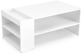 Prostokątna ława z dodatkowymi półkami biała 100/55/42 MURCIA
