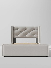 Łóżko ze schowkiem 90 x 200 cm z zagłówkiem - Tkanina bawełniana - Nowoczesny design - jasnoszary + Materac