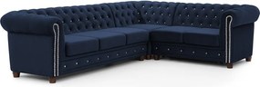 Niebieski aksamitny rozkładany narożnik (prawostronny/w kształcie litery L) York Blik – Ropez