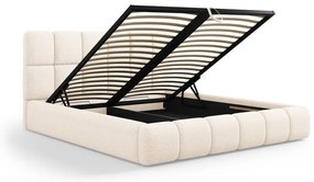 Kremowe tapicerowane łóżko dwuosobowe ze schowkiem ze stelażem 200x200 cm Bellis – Micadoni Home