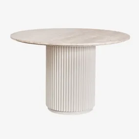 Okrągły Stół Jadalniany Z Naturalnego Kamienia I Drewna Mango Giselda Travertine & Ø120 Cm - Sklum