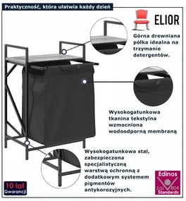 Nowoczesny czarny kosz na pranie z półką szary dąb sonoma K2-B27