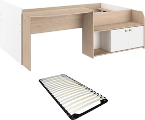 Łóżko wielofunkcyjne 90 x 190/200 cm - Kolor: Naturalny i biały + Stelaż - MIVONA