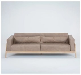 Jasnobrązowa sofa z bawolej skóry z konstrukcją z litego drewna dębowego Gazzda Fawn, 240 cm