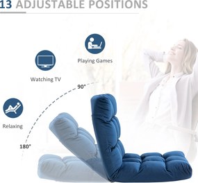 HOMCOM Sofa podłogowa z materacem Niebieska Regulowane oparcie Pluszowy materiał dla gości 55x71x53,5 cm | Aosom PL