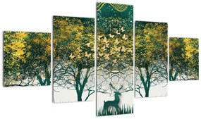 Obraz - Jelenie w zielonym lesie (125x70 cm)