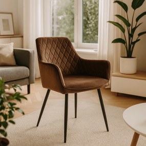 Krzesło Tapicerowane do Jadalni BRESSO Brązowe Welurowe Nowoczesne Loft