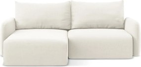 Kremowy aksamitny rozkładany/ze schowkiem narożnik (lewostronny/z szezlongiem) Kalena – Makamii