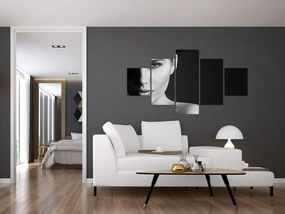 Obraz - Czarno - biały portret kobiety w kapeluszu (125x70 cm)