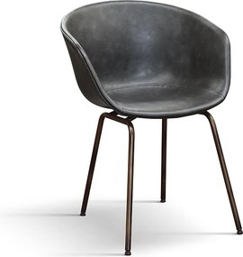 Zestaw 4 krzeseł pokrytych ekoskórą w kolorze antracytowym i czarnymi metalowymi nogami - COPENAGHEN