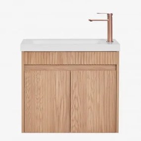 Zestaw Wiszących Mebli Łazienkowych Zintegrowany Z Umywalką Narek Popielaty Brąz & Bezlusterkowiec - Sklum