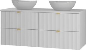 Biały Zestaw Łazienkowy 120cm Szafka z Blatem Umywalka Ryflowane Fronty Arcos