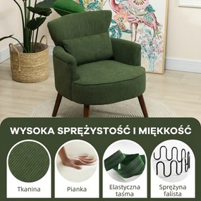 HOMCOM Nowoczesny fotel z podłokietnikami, tapicerowany fotel akcentowy z poduszką lędźwiową, Zielony