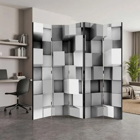 Parawan pokojowy 5-częściowy 225x172 Dwustronny dekoracyjny nowoczesny geometryczny Szary Szare Sześciany 3D