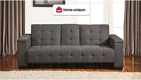 Kanapa 3-osobowa z prostym mechanizmem rozkładania z mikrofibry DEVONSHIRE z uchylnym stolikiem wbudowanym pośrodku oparcia - Kolor: szary