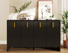 Nowoczesny bufet - z regulowanymi półkami - złote uchwyty - czarny
