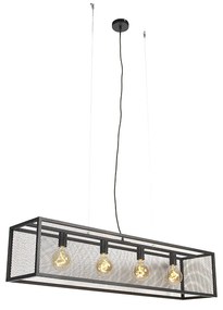 Industrialna lampa wisząca czarna 118 cm z siatką 4-światłowa - CagePrzemysłowy Oswietlenie wewnetrzne