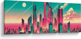Obraz – Metropolia w stylu pop-art (z zegarem) (90x30 cm)