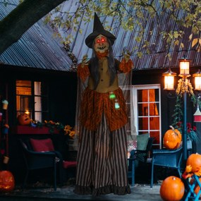 HOMCOM Wiedźma z Miksturą, Dekoracja Halloween, Straszne Dźwięki, Czerwone Oczy, Ruchoma, 183 cm