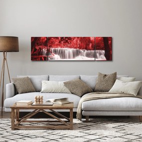 Obraz - Wodospad, czerwony (170x50 cm)