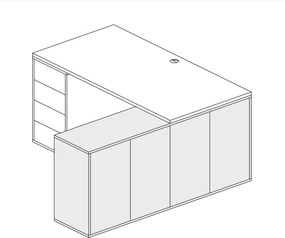 Komoda biurowa BLOCK, 1600 × 400 × 710 mm, 4 drzwi, biały
