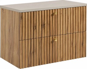 Szafka łazienkowa wisząca z blatem 80, dąb craft złoty + blat kaszmir, uchwyty w trzech kolorach, 80 x 44,4 x 58,6 cm