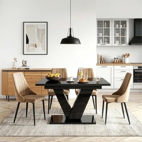 Stół Prostokątny Rozkładany CLARK 120-160 cm Czarny Połysk Glamour