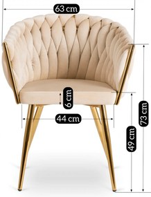 Krzesło Tapicerowane Plecione do Salonu CAPI Kremowe Welurowe do Toaletki Nowoczesne Glamour