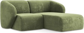 Zielony narożnik z tkaniny szenilowej (prawostronny/z szezlongiem) Lani – Makamii
