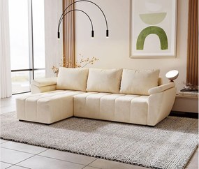 BEDANTE narożnik ZEUS L Monolith 02 lewy beżowy z funkcją spania sofa w kształcie litery L z pojemnikiem na pościel kanapa do salonu sofa rozkładana