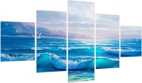 Obraz - Obraz olejny przedstawiający morze z mewami (125x70 cm)