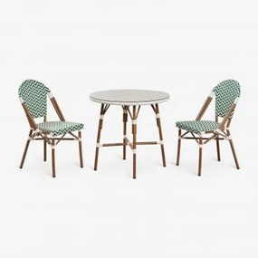 Zestaw Okrągły Stół Ø80 Cm I 2 Składane Krzesła Do Jadalni Z Aluminium Brielle Bistro Green - Gardenia Biel - Sklum