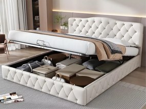 Łóżko 140x200cm z ekoskóry - z regulowanym wezgłowiem - Białe