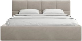 Szarobrązowe aksamitne tapicerowane łóżko dwuosobowe ze schowkiem ze stelażem 140x200 cm Hiko – Makamii