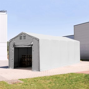 TOOLPORT 4x12m Hala namiotowa - 3,0 m wysokość ścian bocznych z podciąganą do góry bramą, PVC 850, szary, ze statyką (podłoże gruntowe) - (94316)