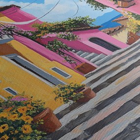 Obraz - Różowa uliczka (z zegarem) (90x30 cm)