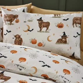 Szarobeżowa pościel dwuosobowa 230x220 cm Halloween Highland Cow – Catherine Lansfield