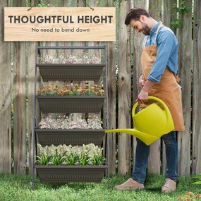 Outsunny Stojak na rośliny, Stojak na kwiaty z 4 poziomami, Regał na rośliny z otworami, Schody roślinne, Stal, Brązowy, 76 x 79 x 162 cm