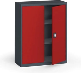 Szafa metalowa, 1150 x 950 x 400 mm, 2 półki, grafitowy/czerwona