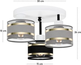 Lampa sufitowa biała trzypunktowa z szaro-czarnymi abażurami T-3030WE-
