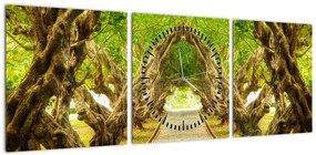 Obraz - Żywy tunel plumerii (z zegarem) (90x30 cm)
