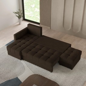 Masseno Narożnik LUMARI z funkcją spania i pojemnikiem na pościel Narozniki L, Rozkładana sofa - Brązowy, KRONOS 06