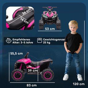 HOMCOM Elektryczny Quad dla Dzieci, 3-6 km/h, Światła/Muzyka, dla 3-5 Latków, do 25kg, Różowy/Czarny