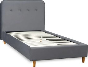 Łóżko Tapicerowane 90x200 cm ze Stelażem Jednoosobowe DENNIS Welurowe Ciemnoszare