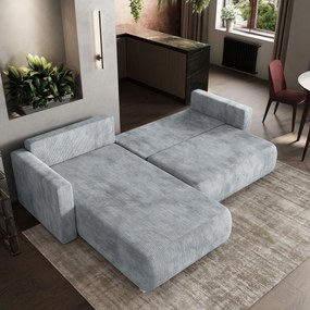Masseno Narożnik TURIN z funkcją spania i pojemnikiem na pościel Narozniki L, Rozkładana sofa - Jasnoszary, POSO 55