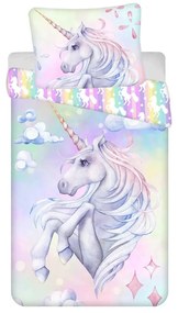 Bawełniana pościel dziecięca jednoosobowa 140x200 cm Unicorn "Pastel Rainbow" – Jerry Fabrics