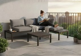 Zestaw ogrodowy Loftia 2x sofa narożna 4-osobowa + stolik kawowy stalowy szary/czarny